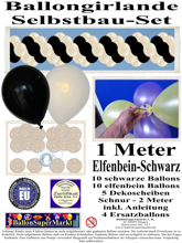 Ballongirlande-Girlande-aus-Luftballons-Elfenbein-Schwarz-1-Meter-zum-Selbermachen