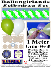Ballongirlande-Girlande-aus-Luftballons-Gruen-Weiss-1-Meter-zum-Selbermachen
